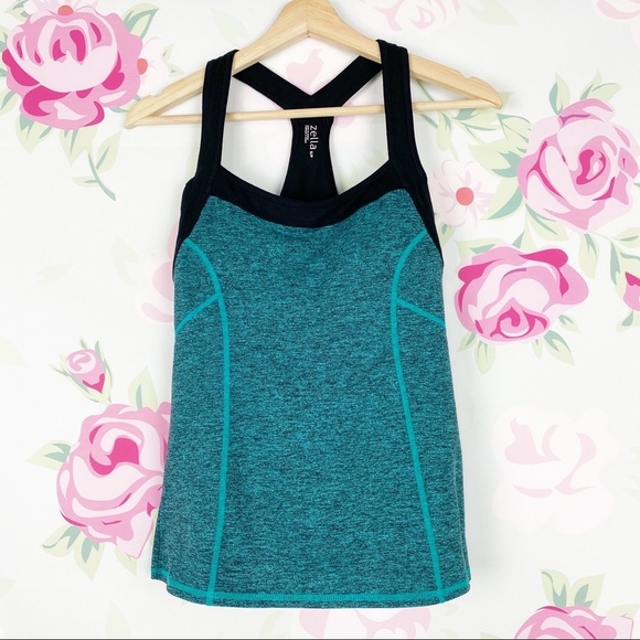 Zella Tops - Zella Athletic Teal Black Workout RacerbackTank Top S